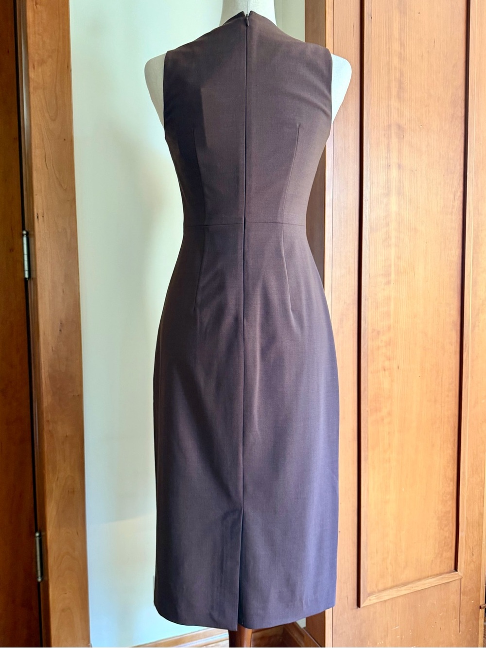 Theory Classic Sleeveless Notch-Neck Sheath Dress in Dark Brown/ Eggplant - Picture 5 of 10
